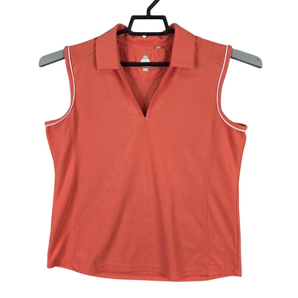 Womens Bolle Orange Tech Sleeveless Polo Shirt V Neck 100% Polyester Size L